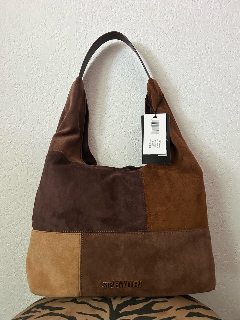 NEW Steve Madden Bcarrey Brown Patchwork Suede Hobo Shoulder Bag